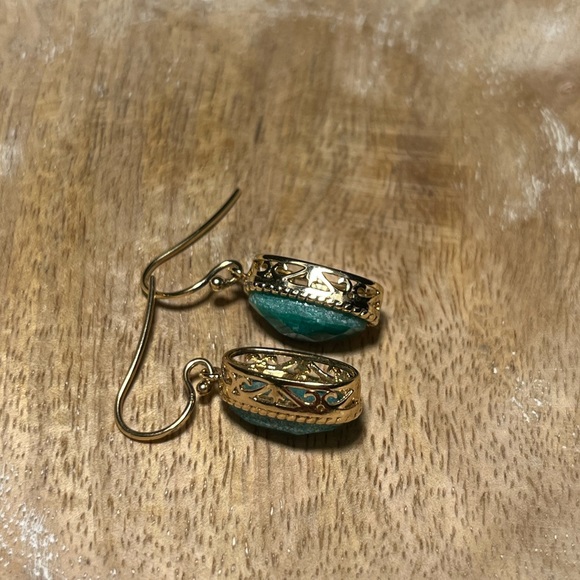 LIRM Faceted Green Onyx Gold Vermeil Over Sterling Silver Dangle Earrings - Picture 9 of 14